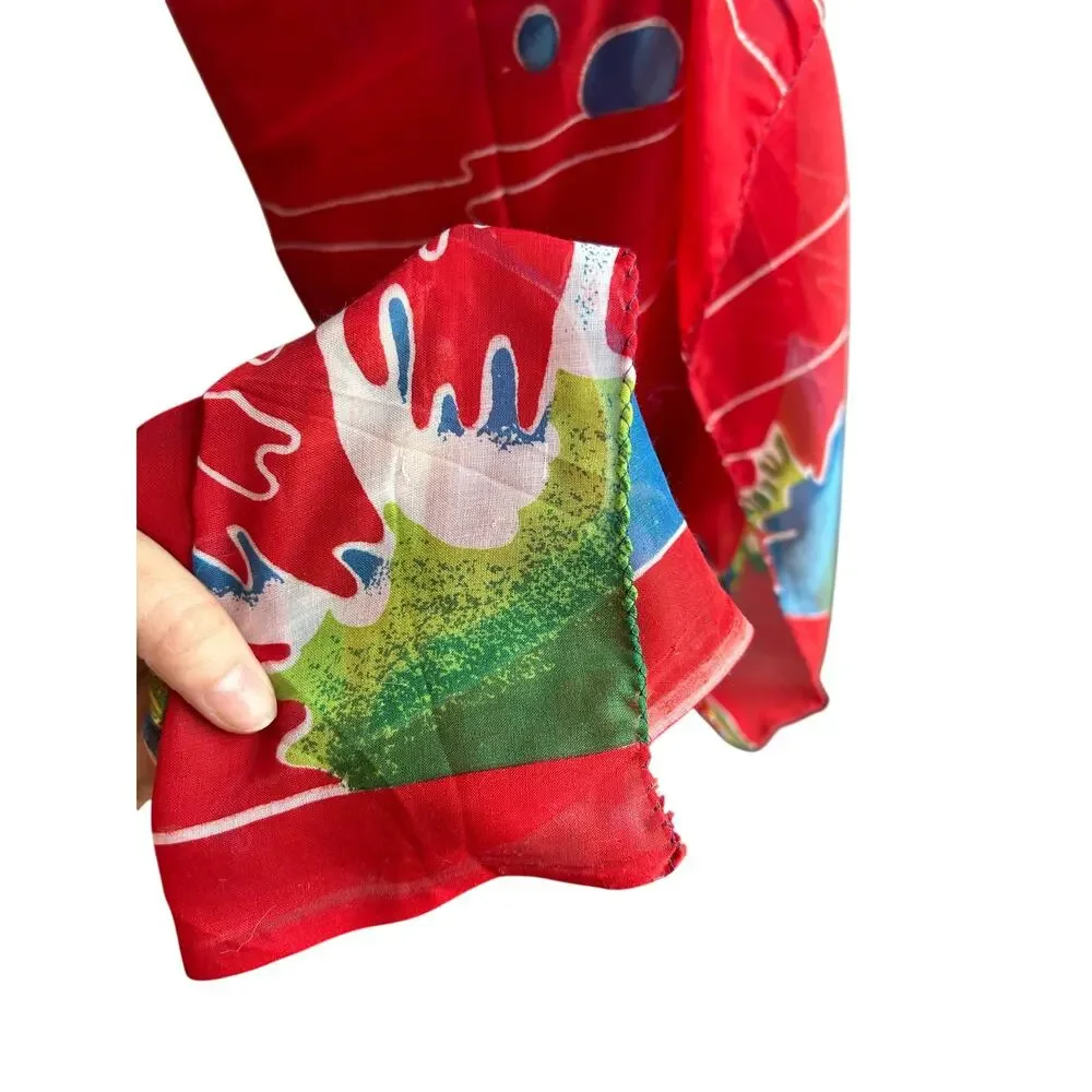 XL- coverup- Coral Fish- Bright Red blues Green wrap, shawl, sarong OSFM